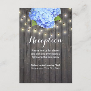 Invitation Blue Hydrangea & String Lights Barre Réception en 