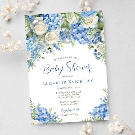 Invitation Blue Hydrangea White Roses Baby shower garçon