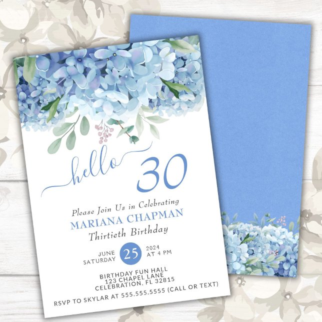 Invitation Blue Hydrangeas aquarelle Floral 30e anniversaire (Créateur téléchargé)