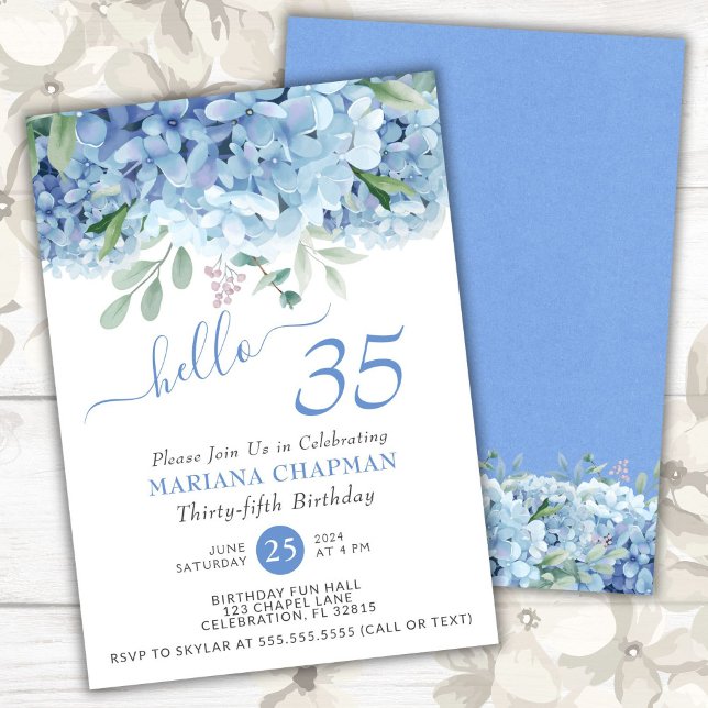 Invitation Blue Hydrangeas aquarelle Floral 35e anniversaire (Créateur téléchargé)