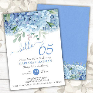 Invitation Blue Hydrangeas aquarelle Floral 65e anniversaire