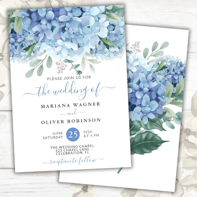 Invitation Blue Hydrangeas aquarelle Floral Mariage (Créateur téléchargé)