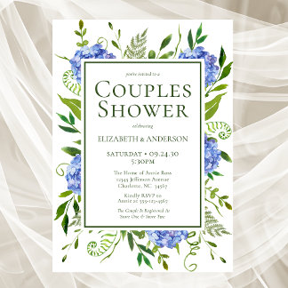 Invitation Blue Hydrangeas Floral Aquarelle Couples Douche