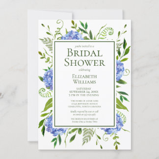 Invitation Blue Hydrangeas Floral Aquarelle Fête des mariées