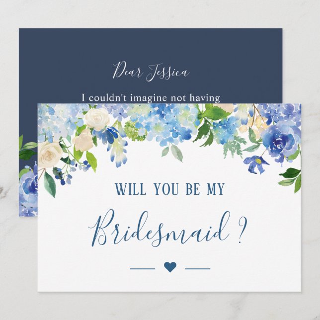 Invitation Blue Hydrangeas Floral Serez-Vous Ma Femme D'Accue (Devant / Derrière)