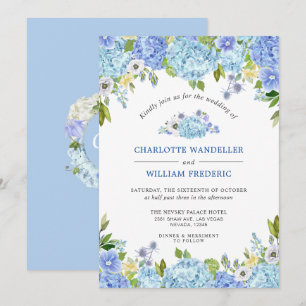Invitation Blue Hydrangeas Verdure Mariage aquarelle