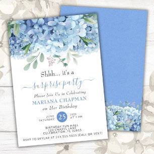 Invitation Blue Hydrangeas Watercolor Floral Surprise Party