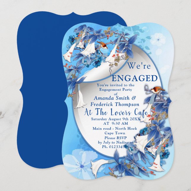 Invitation Blue Hydrangeas Watercolor Flowers Fiançailles (Devant / Derrière)