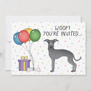 Invitation Blue Italian Greyhound Cute Cartoon Chien Annivers