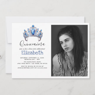 Invitation Blue & Ivory Floral Quinceañera Birthday Party