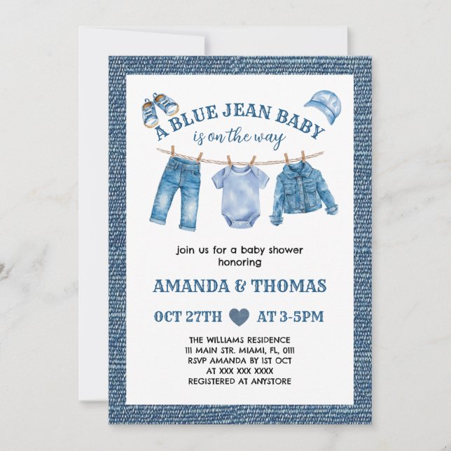 Invitation Blue Jean Baby Boy Douche (Devant)