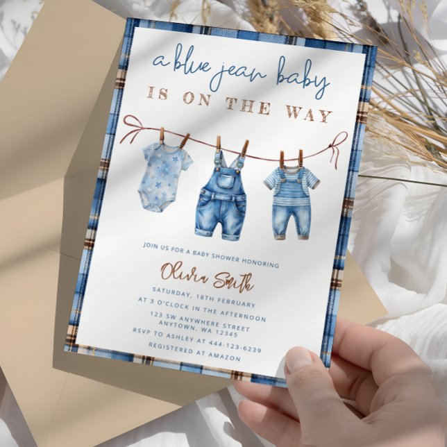 Invitation Blue Jean Baby Denim Baby shower garçon (Créateur téléchargé)