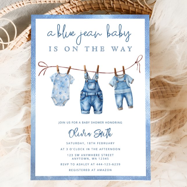 Invitation Blue Jean Baby est sur le chemin Denim Boy Baby sh (Créateur téléchargé)