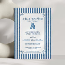 Blue Jean Baby Shower Dark Coastal Stripe Bows