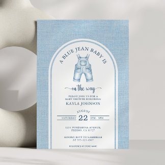 Invitation Blue Jean Baby Shower Elegant Watercolor Arch