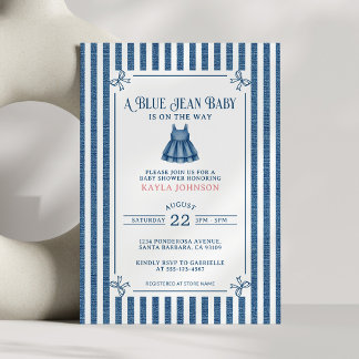 Invitation Blue Jean Baby Shower Striped Southern Girl