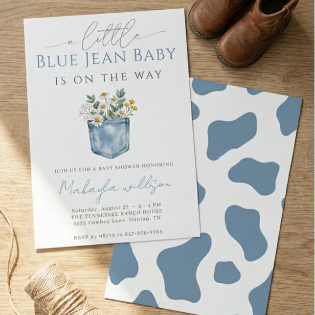 Invitation Blue Jean Denim Rustic Boy Baby Shower (Créateur téléchargé)
