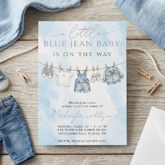 Invitation Blue Jean Denim Rustic Western Baby Shower