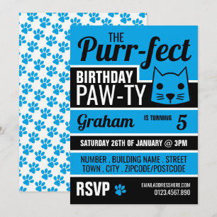 Invitation Blue Kitten fête d'anniversaire