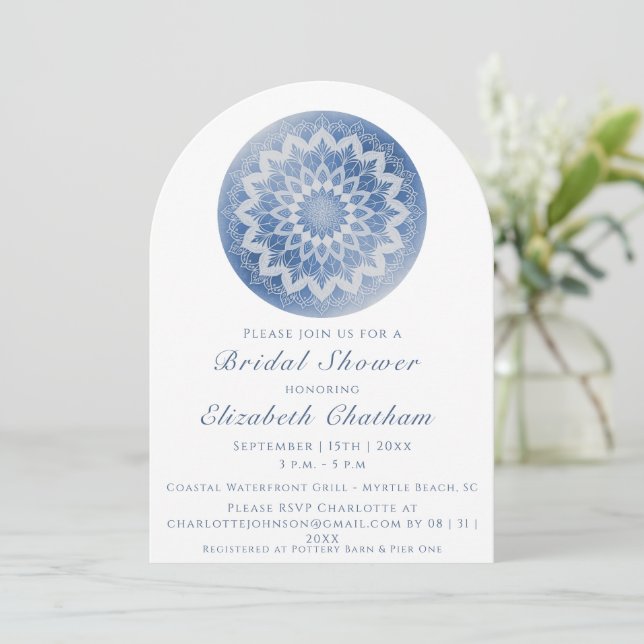 Invitation Blue Lace Mandala Bridal Shower (Debout devant)