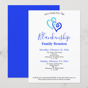 Invitation Blue Linked Hearts Famille Modèle de réunion