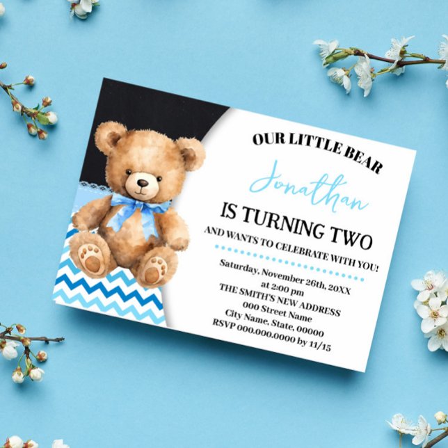 Invitation Blue Little Bear Anniversaire Beary Fun Celebratio (Créateur téléchargé)