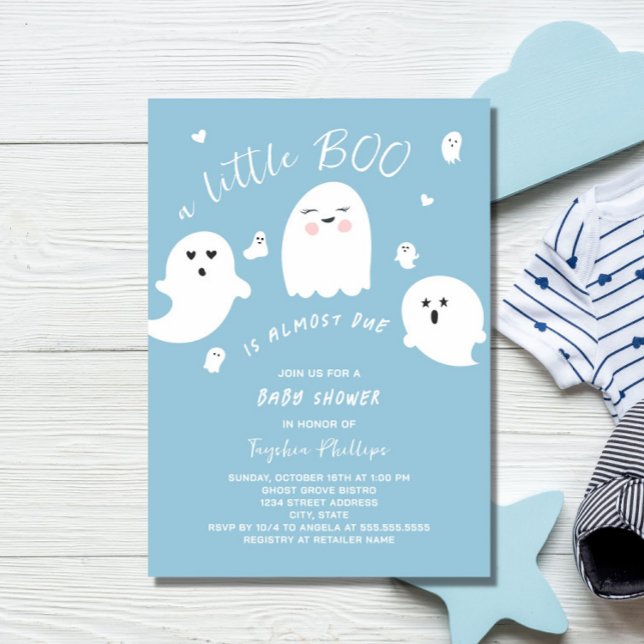 Invitation Blue Little Boo doit Baby shower Halloween (Créateur téléchargé)