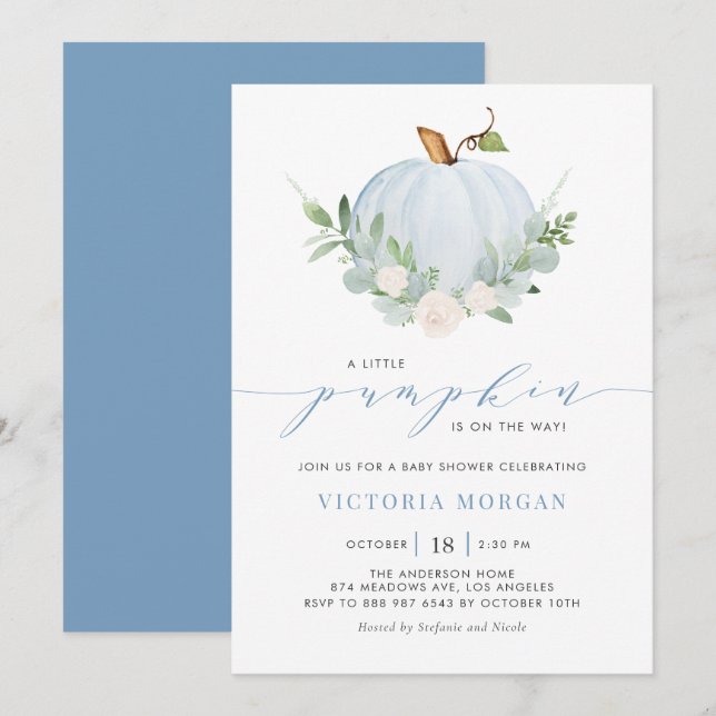 Invitation Blue Little Citrouille C'est un garçon Baby shower (Devant / Derrière)