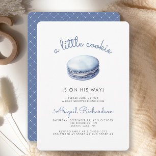 Invitation Blue Little Cookie Macaron Boy Baby shower