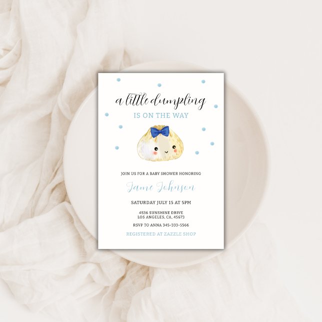 Invitation Blue Little Dumpling Est Sur Le Chemin Baby shower (Blue Little Dumpling Is On The Way Boy Baby Shower Invitation)