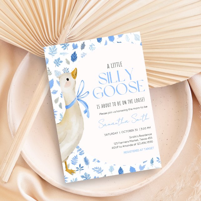 Invitation Blue Little Silly Goose Baby Shower (Blue Little Silly Goose Baby Shower Invitation)