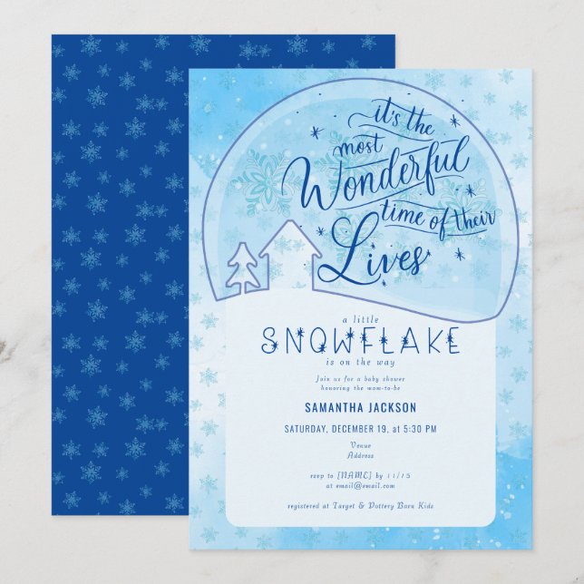 Invitation Blue Little Snowflake Merveilleux Baby shower d'hi (Devant / Derrière)