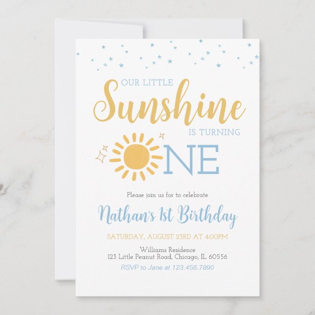 Invitation Blue Little Sunshine Anniversaire (Devant)