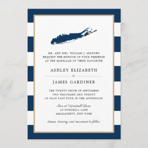 Invitation Blue Long Island Map East Hampton Heart Mariage