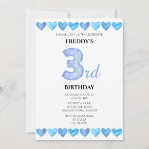 Invitation Blue Love Hearts 3ème anniversaire Photo