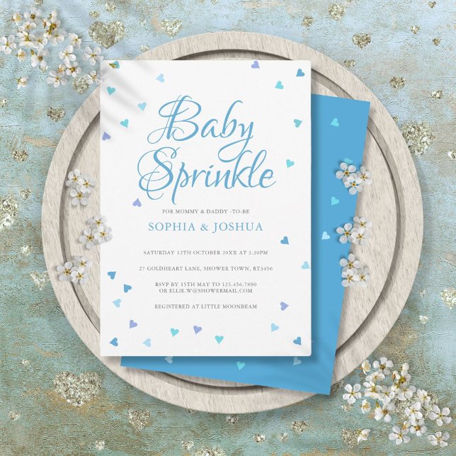 Invitation Blue Love Hearts Couples Baby Boy Sprinkle Douche (Blue Love Hearts Couples Baby Boy Sprinkle Shower Invitation)