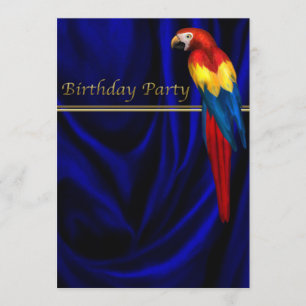 Invitation Blue Macaw Parrot Satin Modèle de fête d'anniversa