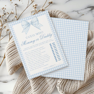 Invitation Blue maman ou papa arc en vichy baby shower jeu