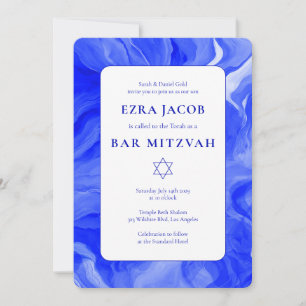 Invitation Blue Marble Star de David Custom Bar Bat mitzvah