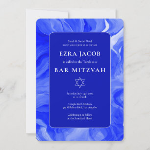 Invitation Blue Marble Star de David Custom Bar Bat mitzvah