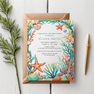 Invitation Blue Marine Seashells Ocean Sea Beach Baby shower