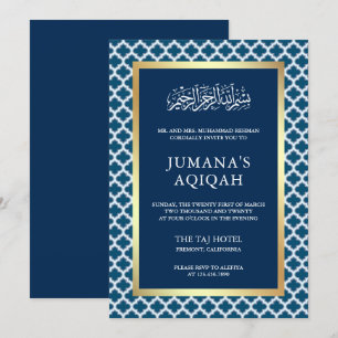 Invitation Blue marocain Quatrefoil Motif islamique Aqiqah