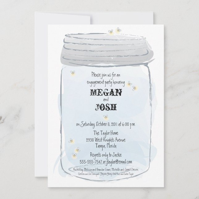 Invitation Blue Mason Jar & Fireflies (Devant)