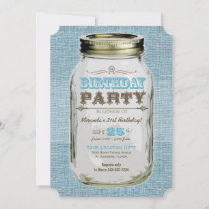 Invitation Blue Mason Jar Vintage Look Anniversaire