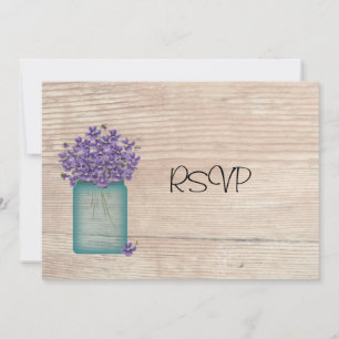 Invitation Blue Mason Jar Violets Mariage Réception RSVP