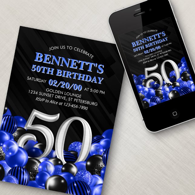 Invitation Blue Mens 50e anniversaire (Créateur téléchargé)