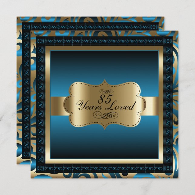 Invitation Blue Metallic & Gold - 85e anniversaire (Devant / Derrière)