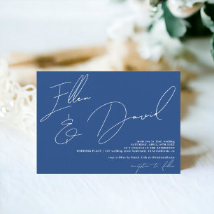 Invitation Blue Modern noms script calligraphie mariage