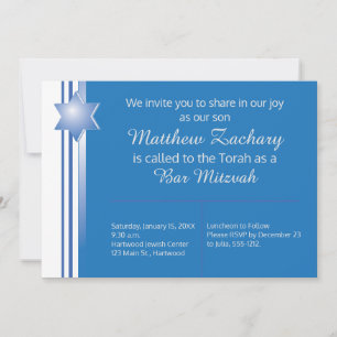 Invitation Blue Modern Star Bar Mitzvah