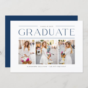 Invitation Blue Modern Typographie Photo Collage Graduation